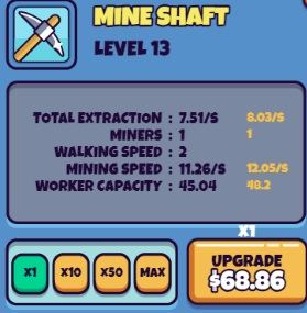 Idle Mining Empire Mine Shaft Level Upgrade Screenshot