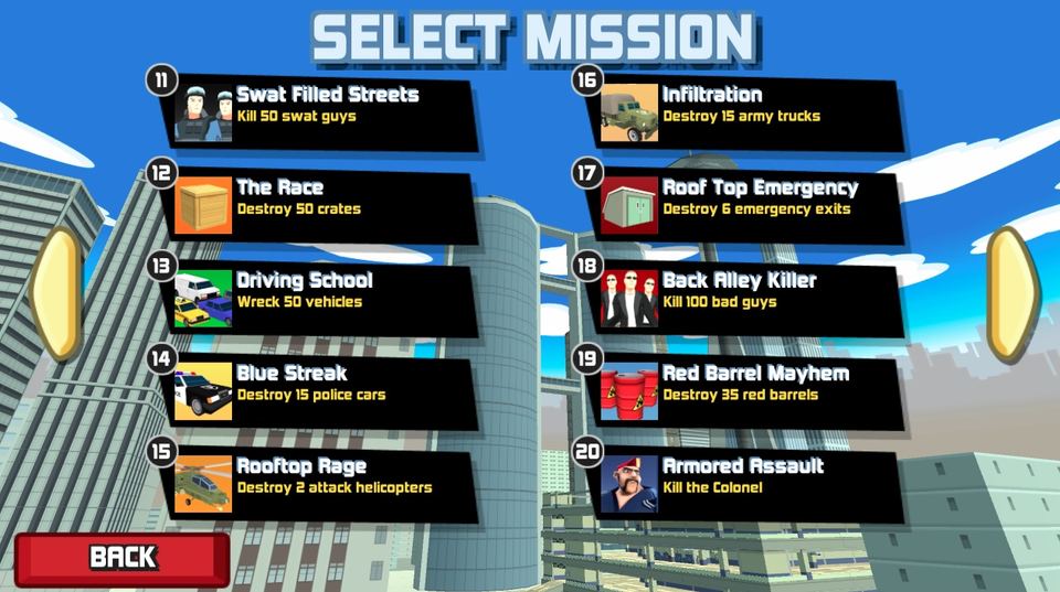 Mob City Unblocked Screenshot, Select Mission Section