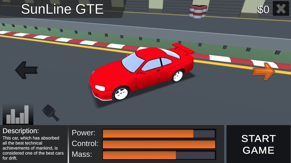 Arcade Car Drift Game Screenshot, Car Details